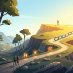 Une illustration conceptuelle montrant un chemin montant vers un soleil levant, symbolisant les solutions contre le surendettement, de l'accompagnement budgétaire à la restructuration financière.